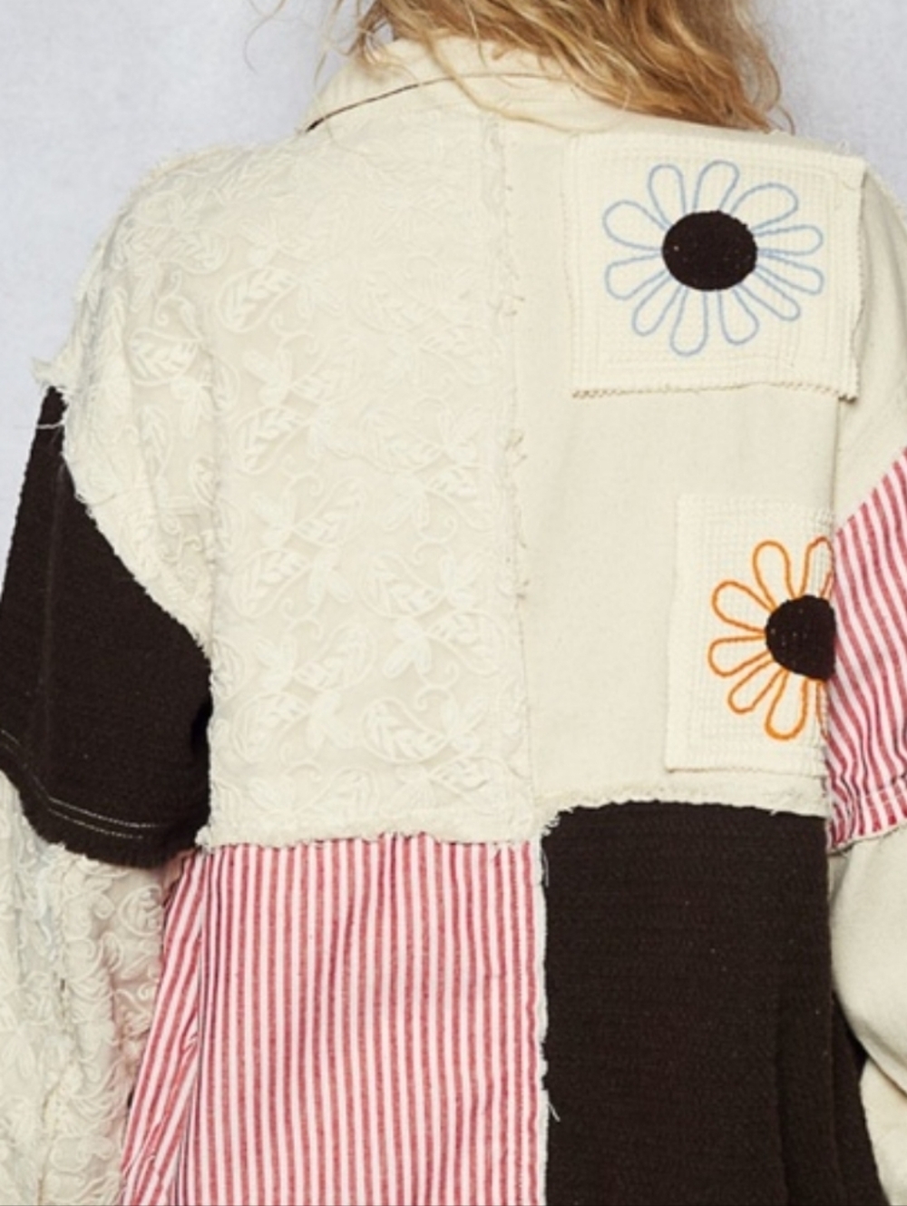 POL Patchwork Jacket in Cream/Pink/Blk Daisy Embroidery. Various Sizes NWT - Picture 7 of 15